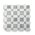 Pambula Verdi Cristallo and Thassos Natural Stone Octagon Mosaic Tile — Green and White, Stone