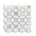 Pambula Viola Oro and Thassos Mix Marble Octagon Mosaic Tile — White, Marble, Stone