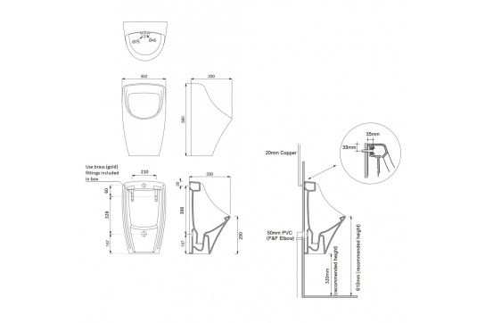 Teide Ceramic Urinal - Back Inlet