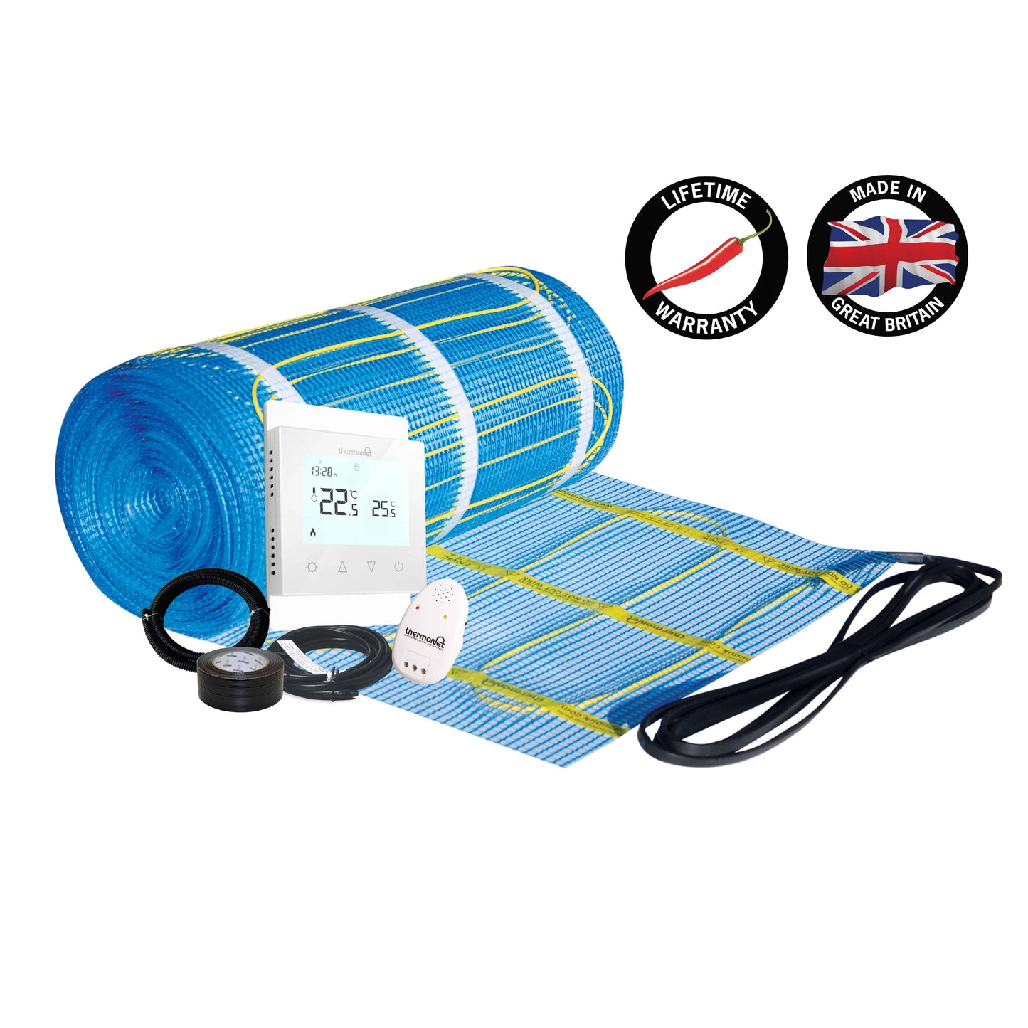 Thermonet 200W/m² In Screed and Bathroom Heating Kit with Thermostat — 14.0m² 2800Watts Floor Heating Kit Including 5220A Thermostat