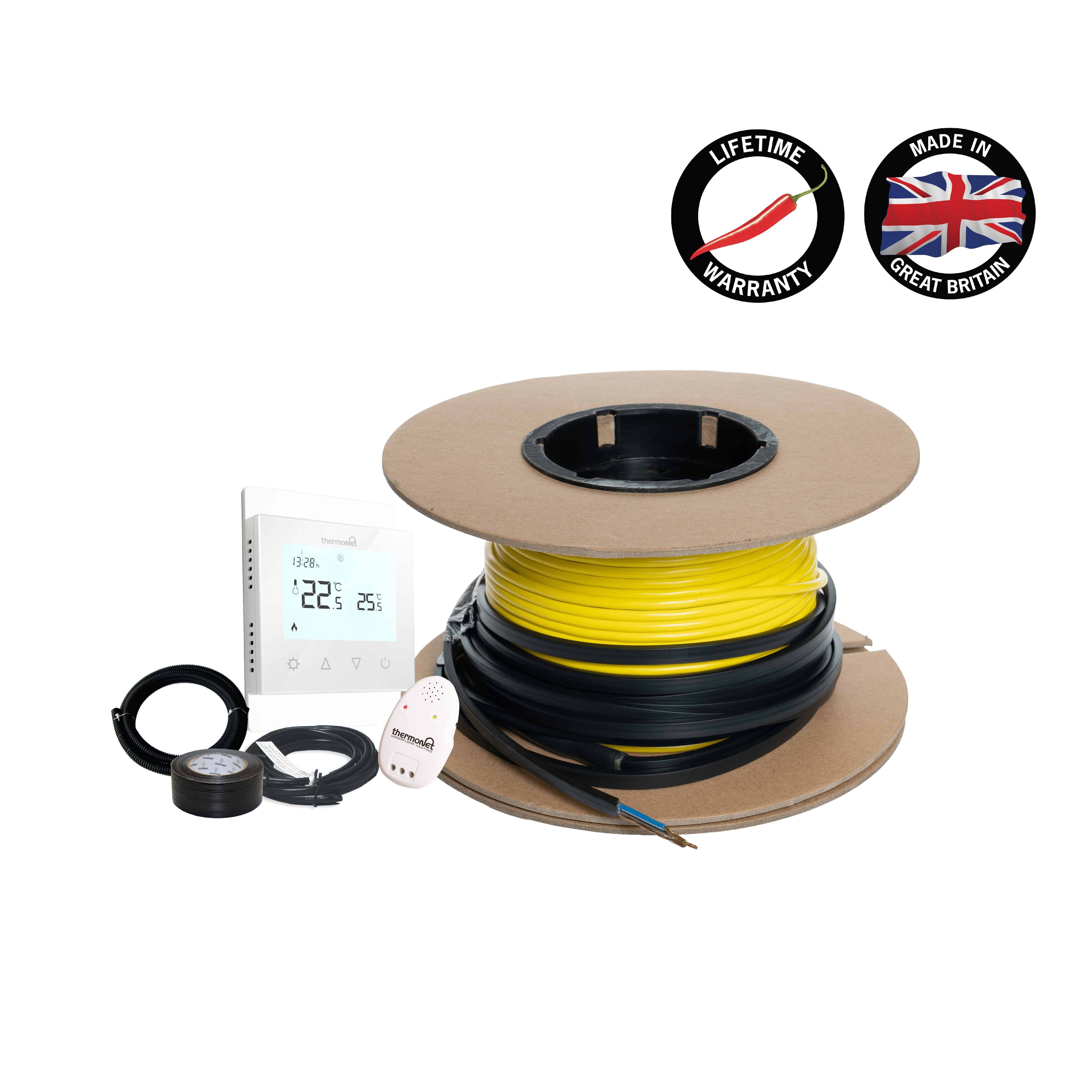 Thermowire Underfloor Heating System Kits Including Thermostat — 7.0-8.9m² 86lm 1200Watts Kit Including 5220A Thermostat