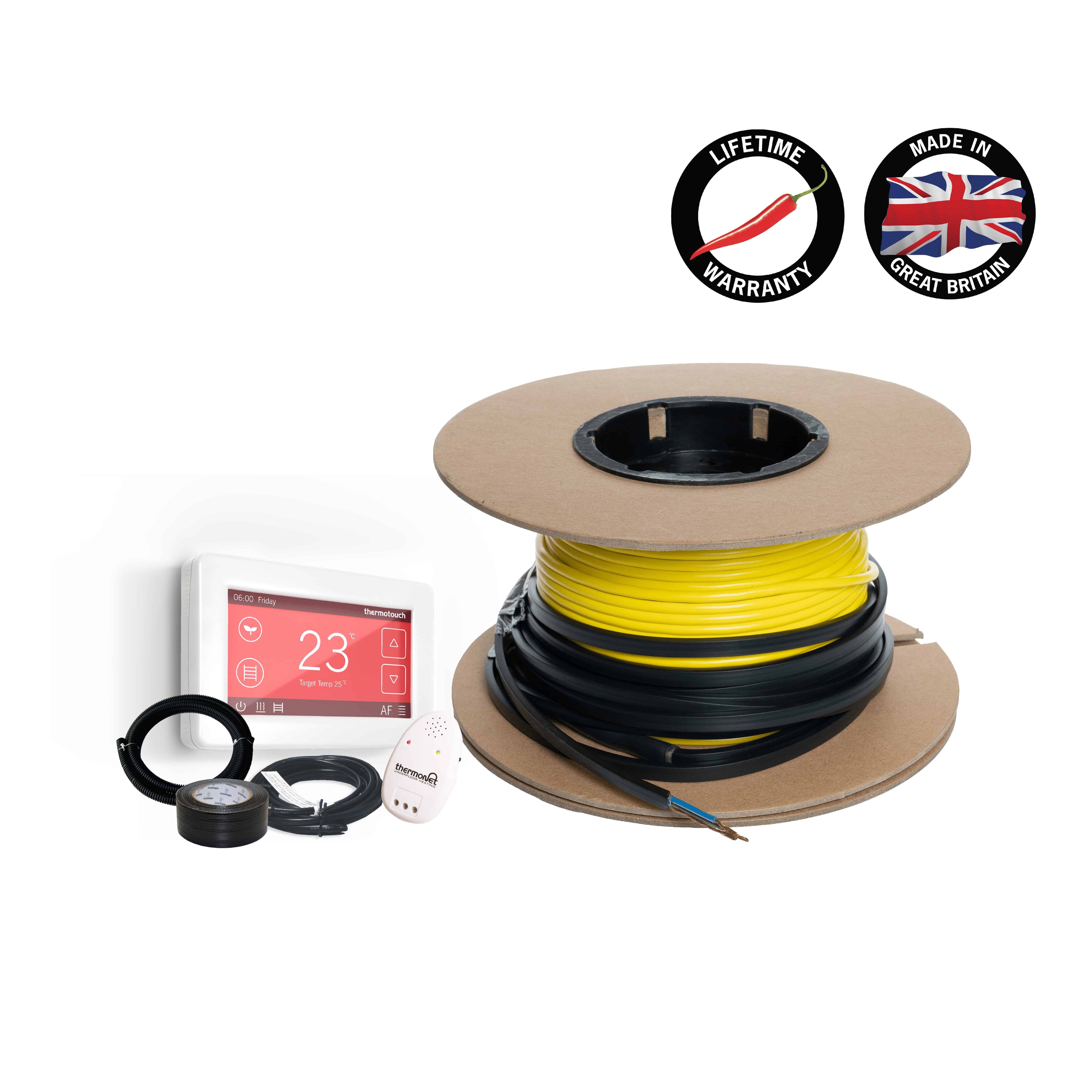 Thermowire Underfloor Heating System Kits Including Dual Thermostat — 13.0-14.9m² 154lm 2100Watts Kit Including 5245 Dual Thermostat