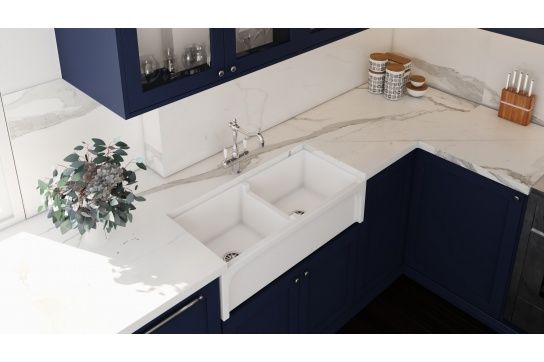 Patri 100 x 47 Fine Fireclay Double Bowl Farmhouse Butler Sink