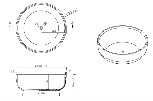 Aylin VX22 1500 Round Freestanding Stone Bath