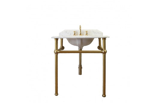 Mayer Basin Stand With 75 x 55 Real Carrara Marble Top - Brushed Brass